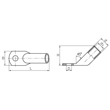 КВТ Наконечник угловой (45°) медный луженый ТМЛ(45) 16-8-6 (мин партия 100 шт.) 53879 KVT КВТ Наконечник угловой (45°) медный луженый ТМЛ(45) 16-8-6 (мин партия 100 шт.) 53879 KVT